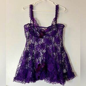Vintage Purple Lace Baby Doll Lingerie - Size M
